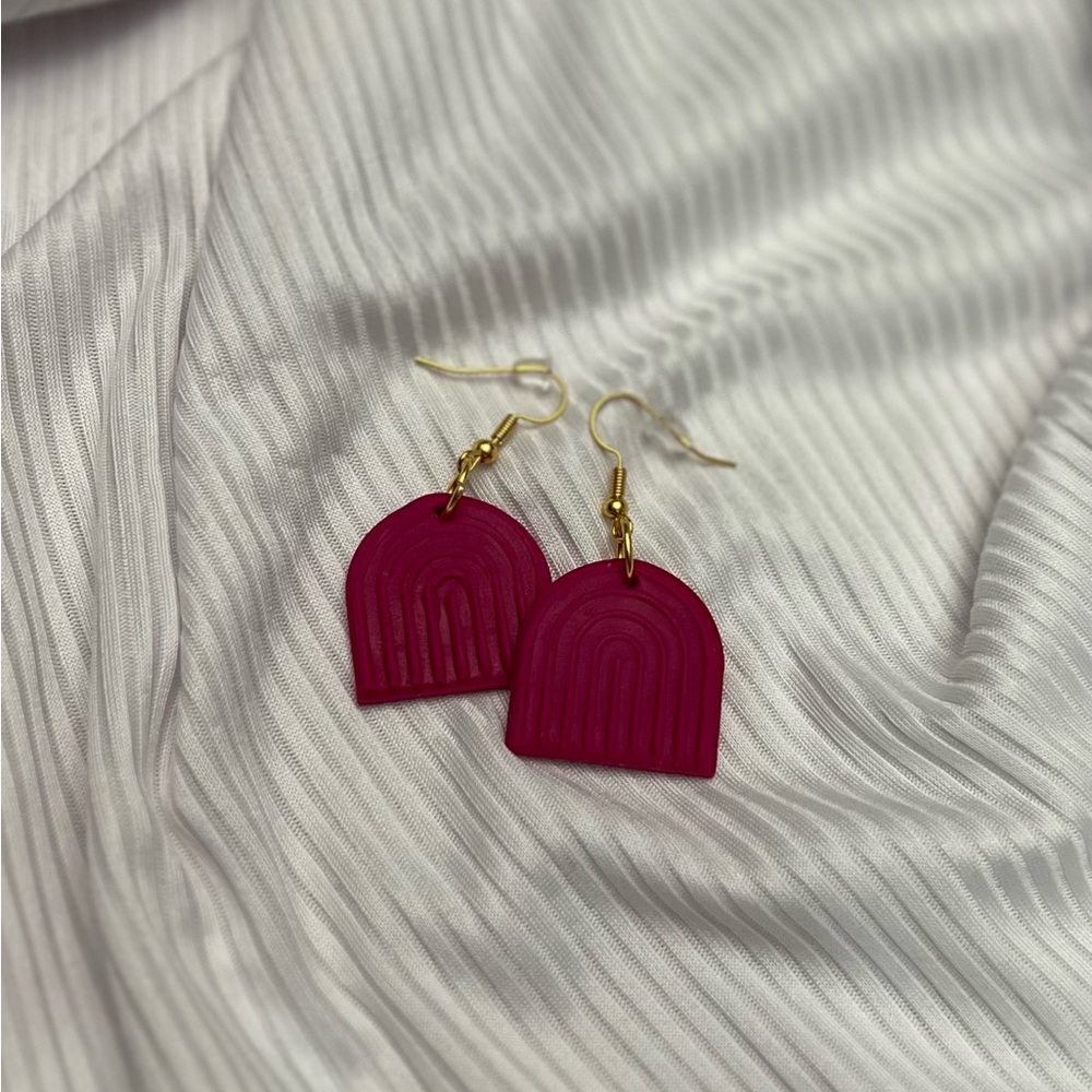 Fuchsia clay dangle earrings